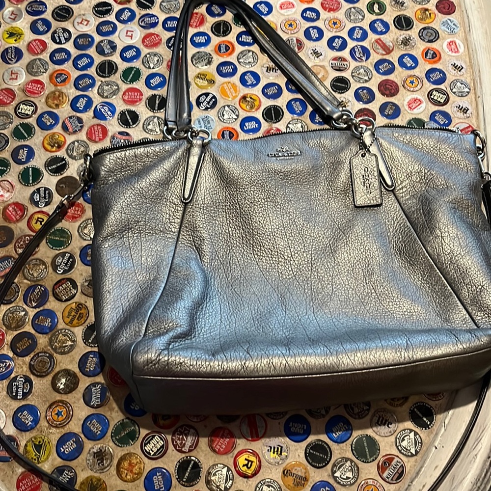 Metallic silver Coach bag
